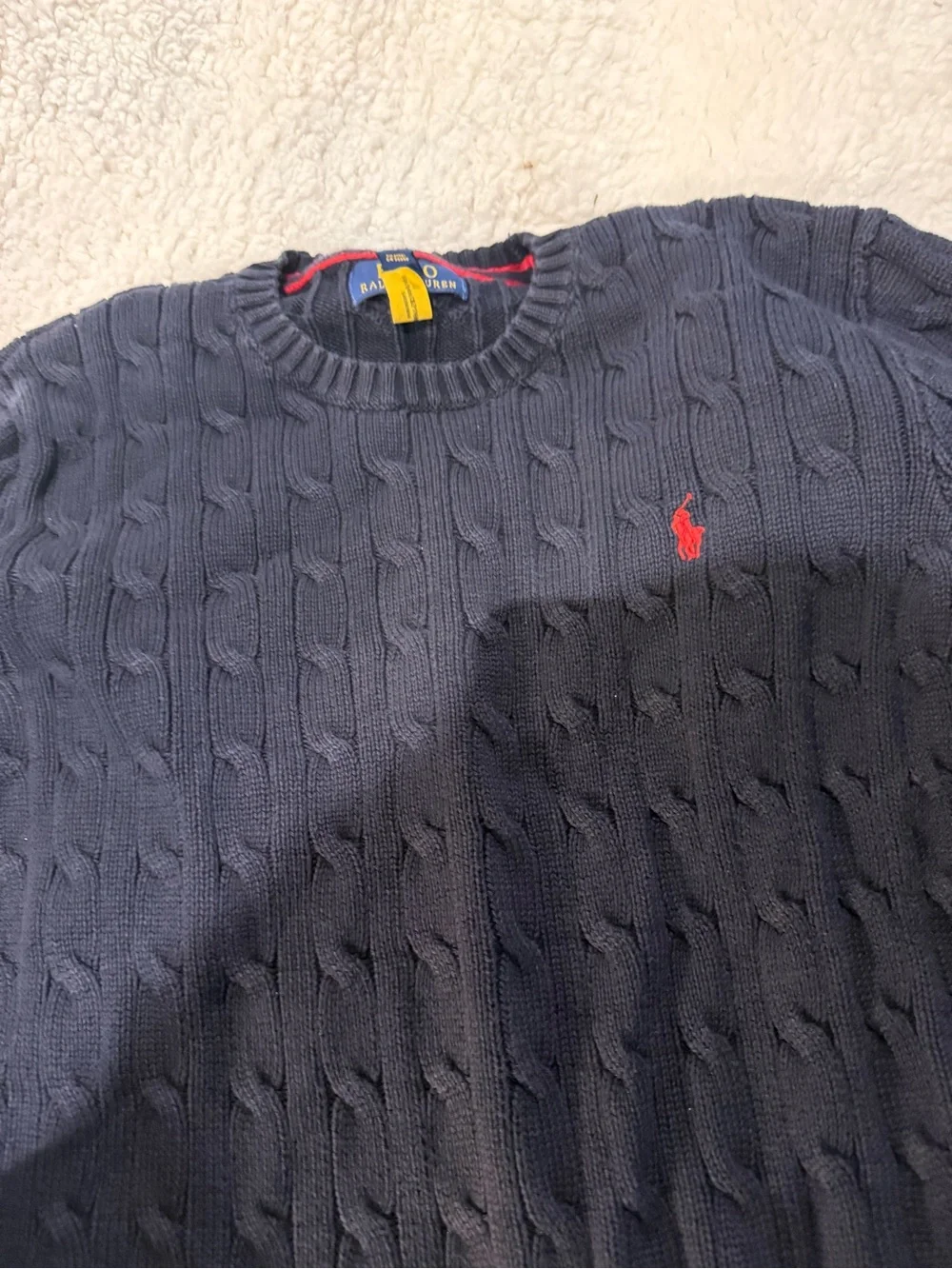 Ralph Lauren Navy Cable-Knit Sweater with Red Pony
